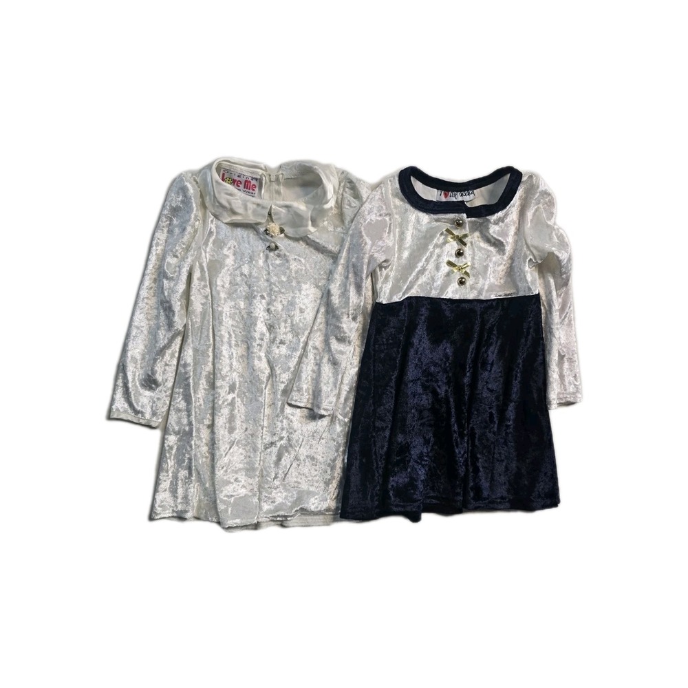 Vintage Girls Dress White Long Sleeve  5 Velour  Love ME Lot Of 2